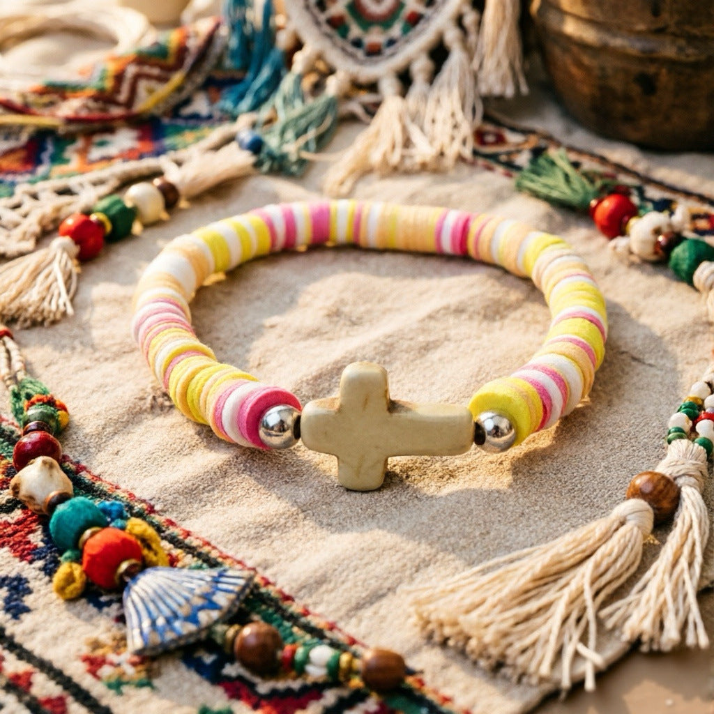 Women's Cross Bohemian Natural Stone For Polymer Bracelet