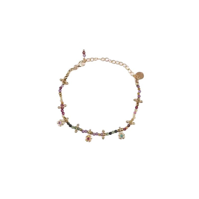 Tourmaline Flower Tigereye Natural Stone Color Kooky Design Twin Bracelets