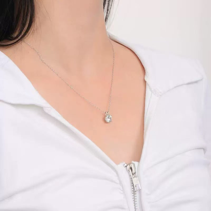 Moissanite Female Inlaid Gem Super Flash Single Diamond Necklace