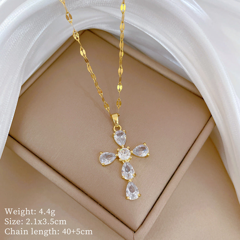 Women's Steel Cross Zircon Light Luxury Temperament Gorgeous Full Diamond Necklaces