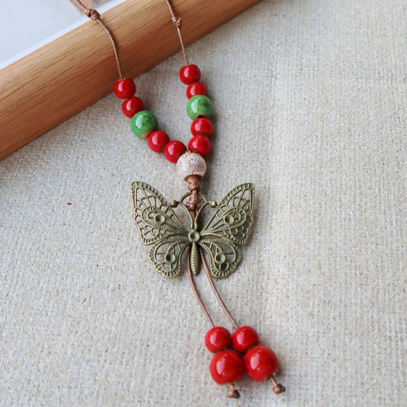 Women's Vintage Ethnic Style Ceramic Long Sweater Necklace