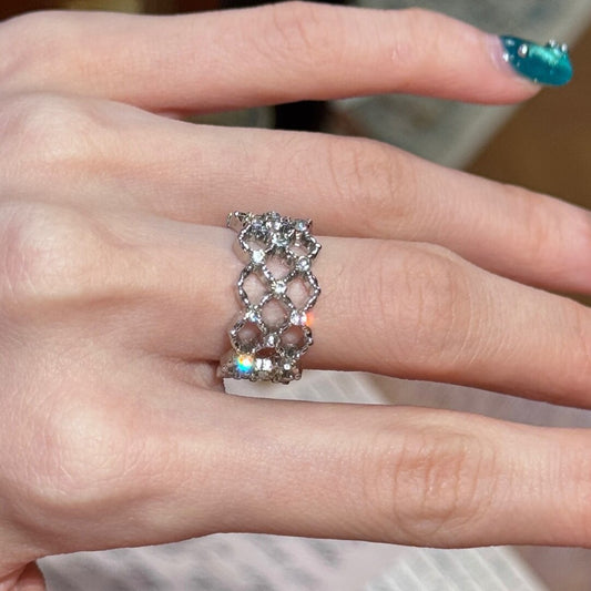 Very Shiny Mesh Diamond Rhinestone Open Rings
