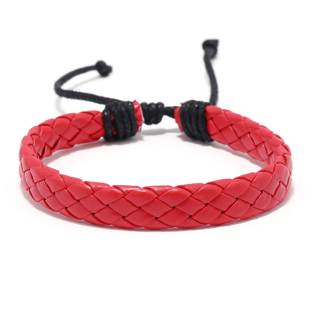 Hand-woven Black Leather Cord Adjustable Unisex Bracelets