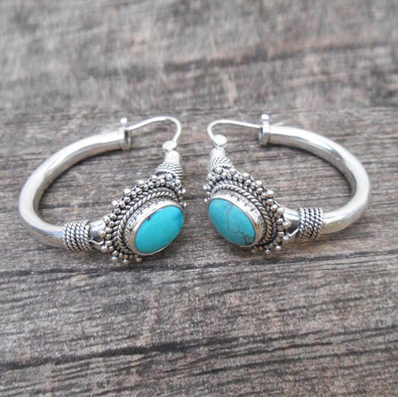 Fashion Vintage Turquoise Ear Clip Bohemian Earrings