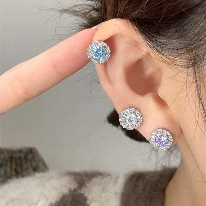 Zircon Edelweiss Titanium Steel Ear Female Before Sleep High-grade Stud Earrings