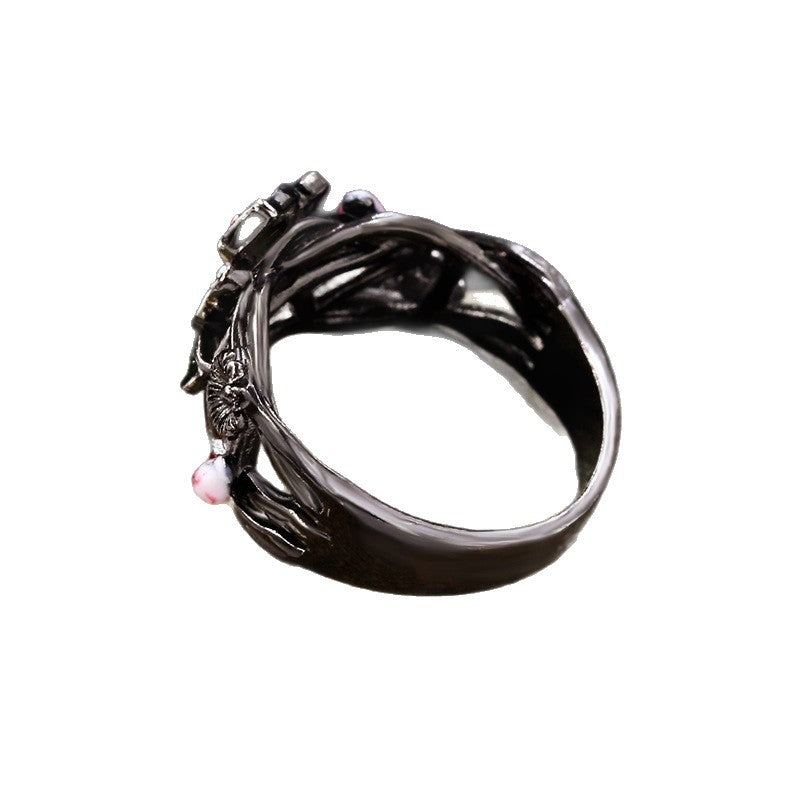 Women's Gothic Style Black Gold Plated Two-tone Flower Fashion Engagement Rings