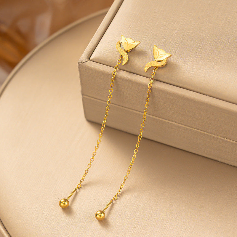 Flower Love Butterfly Long Fringe Female Titanium Steel Trendy Grace Ear Line