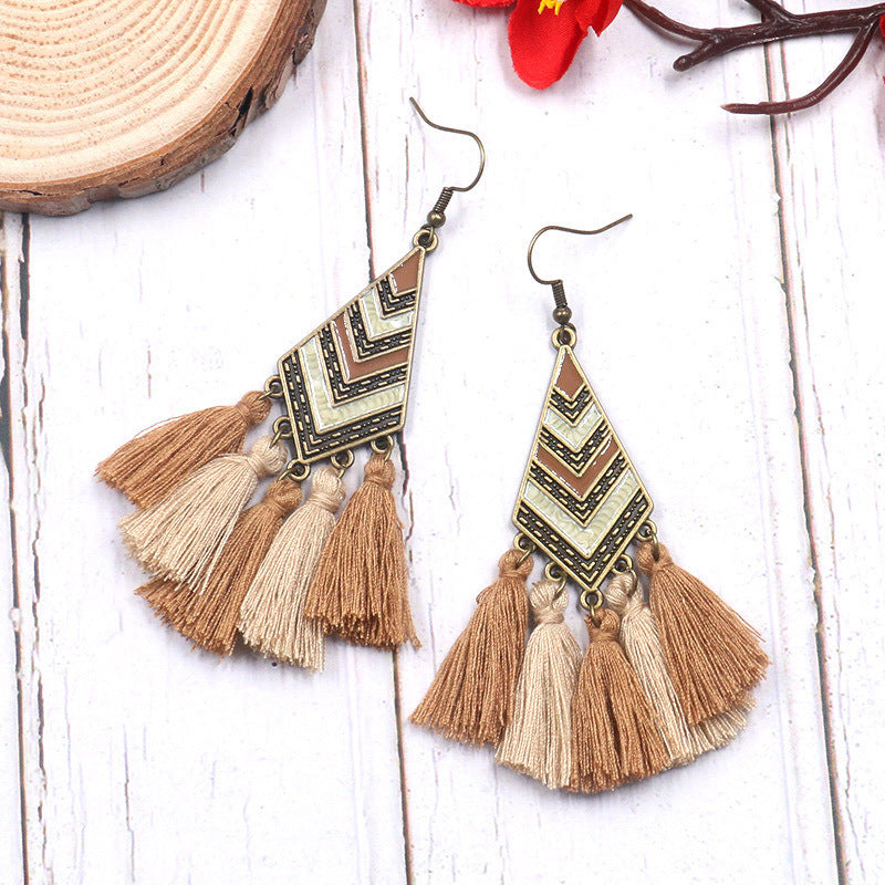 Yunnan Travel Tassel Personalized Ethnic Style Geometric Ear Earrings