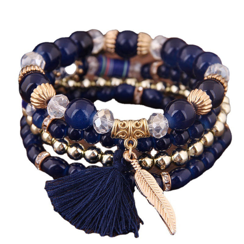 Women's Bohemian Wings Tassel Elastic String Beaded Bracelets