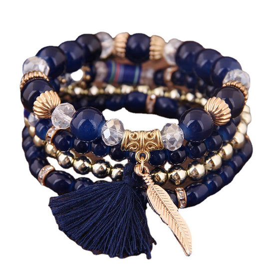 Women's Bohemian Wings Tassel Elastic String Beaded Bracelets