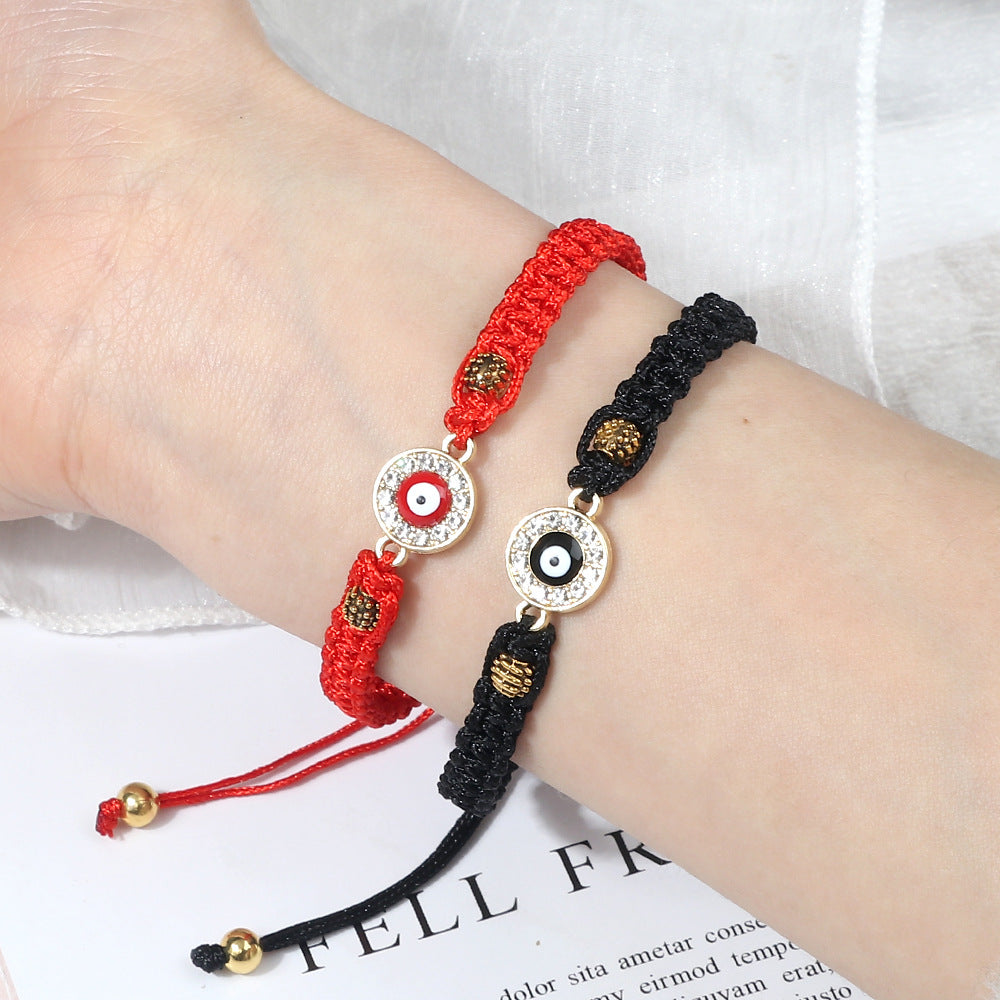 Women's & Men's Red Rope Safety Lock Devil's Eye Diamond Woven Hand Bracelet