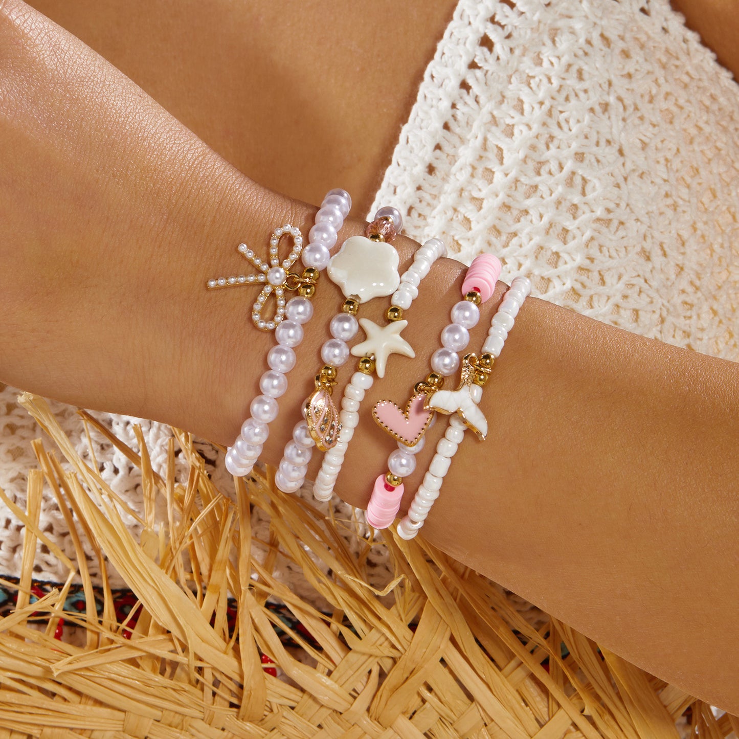 Summer Vacation Style Twin Starfish Fishtail Female Creative Bracelet