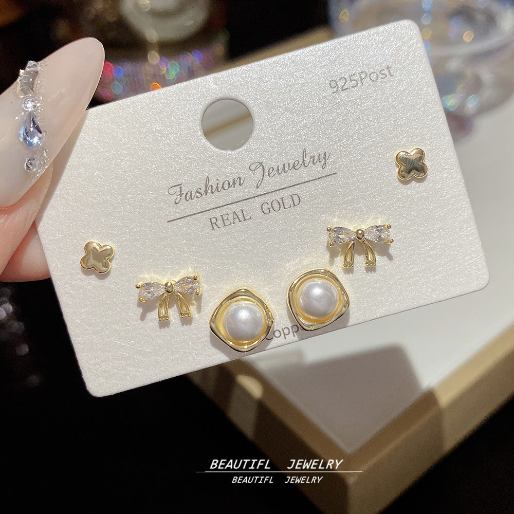 One Card Three Pairs Of Ear Sterling Sier Needle Rings