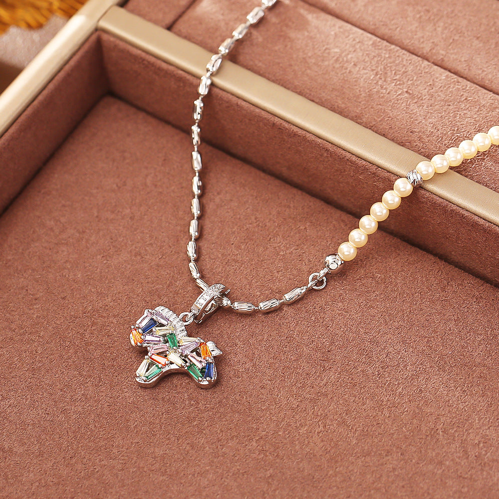 Zircon Colorful Pony Pearl Exquisite National Style Clavicle Chain Necklace