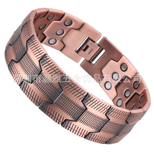 Red Copper Three-row Magnetic Adjustable Wheel Bracelet
