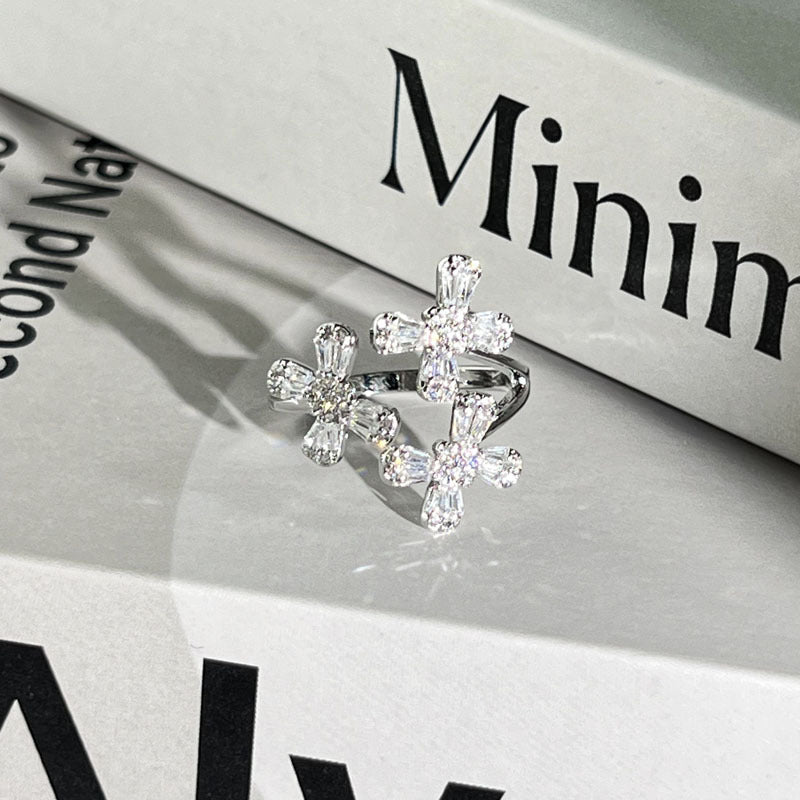 Diamond Flower Language Light Luxury Mix Match Personality Bow Tie Ring