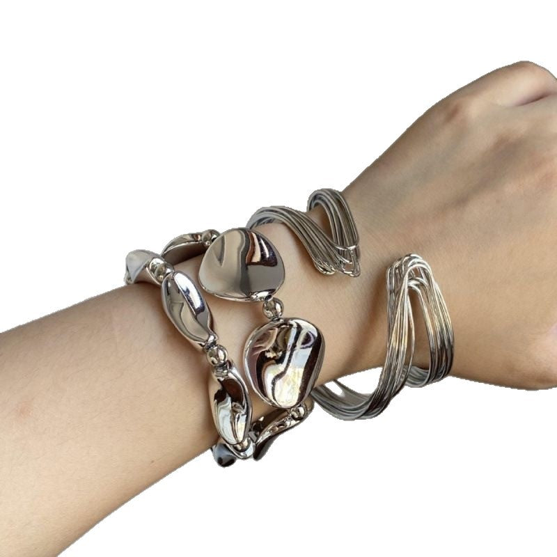 Lines Irregular Shape Open-ended Punk Gold Beaded Bracelet