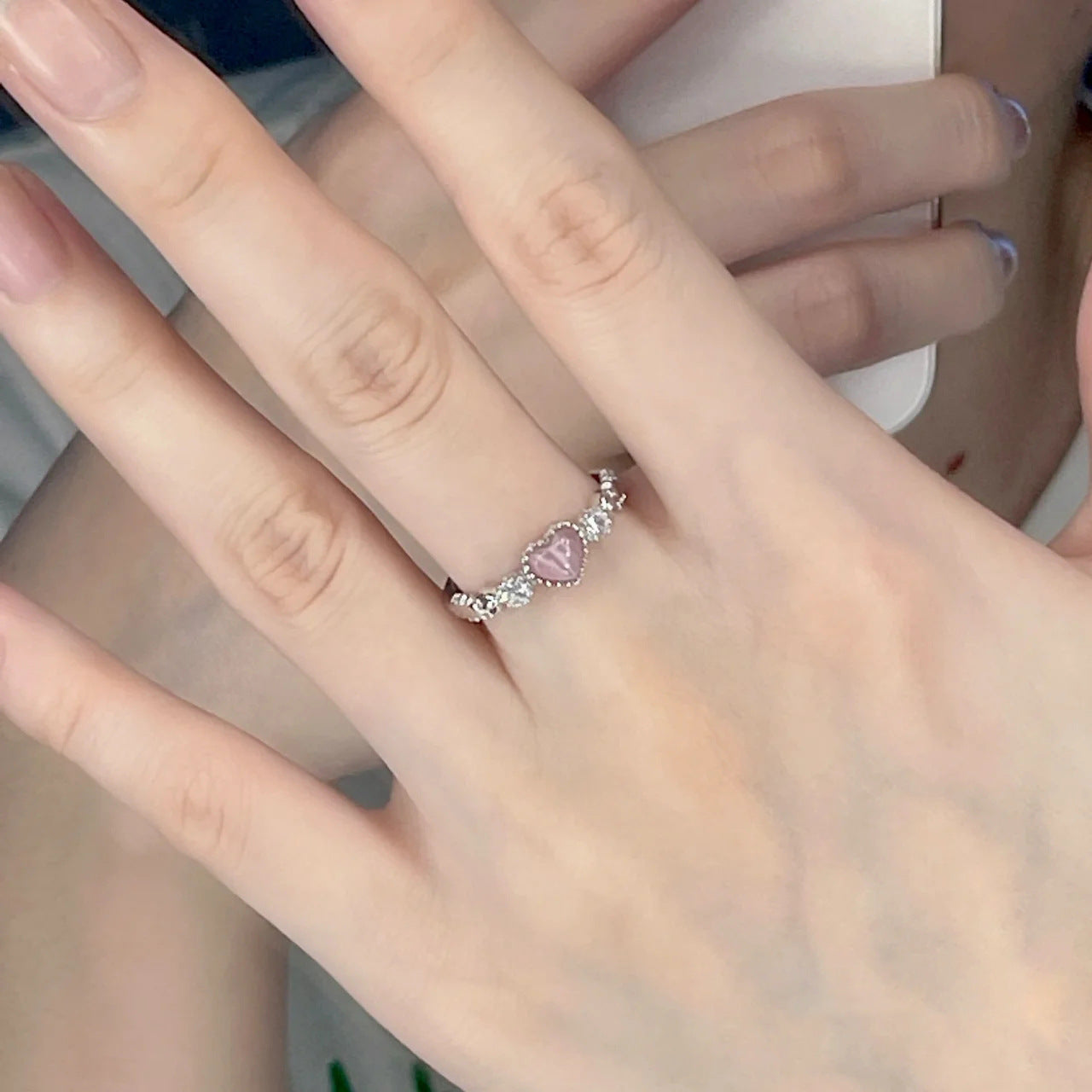 Opal Love Heart-shaped Female Design Sense Niche Sweet Cute Ring