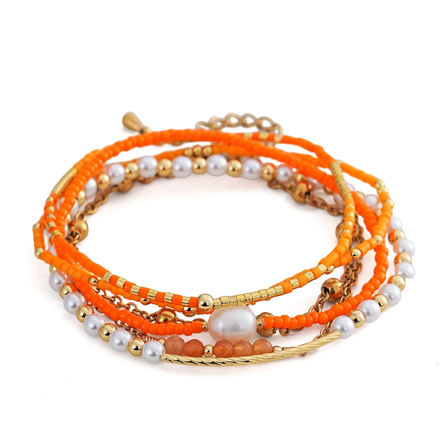 Summer Beach Style Orange Bead Pearl Twin Bracelet