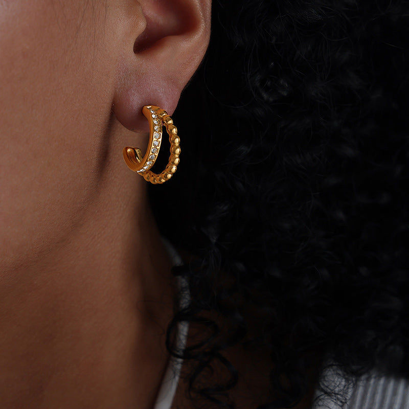 Light Luxury Metal Temperament Design Inlaid Personality Rhinestone Stud Earrings