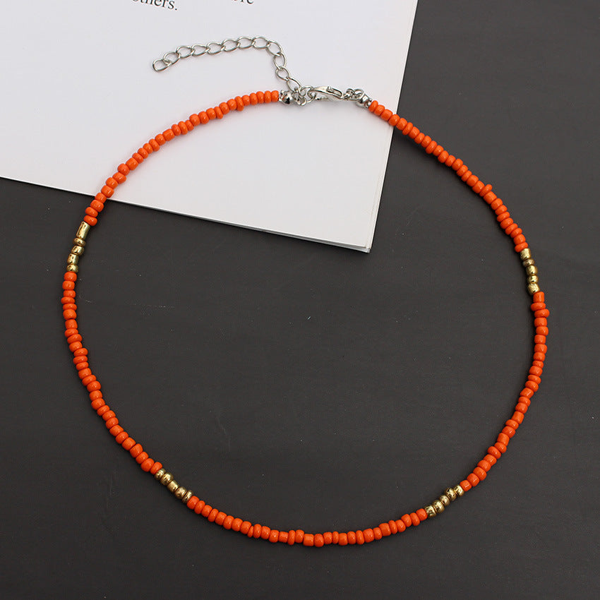 Korean Style Fashionable Colorful Bohemian Golden Balls Bead Handmade Ethnic Necklaces