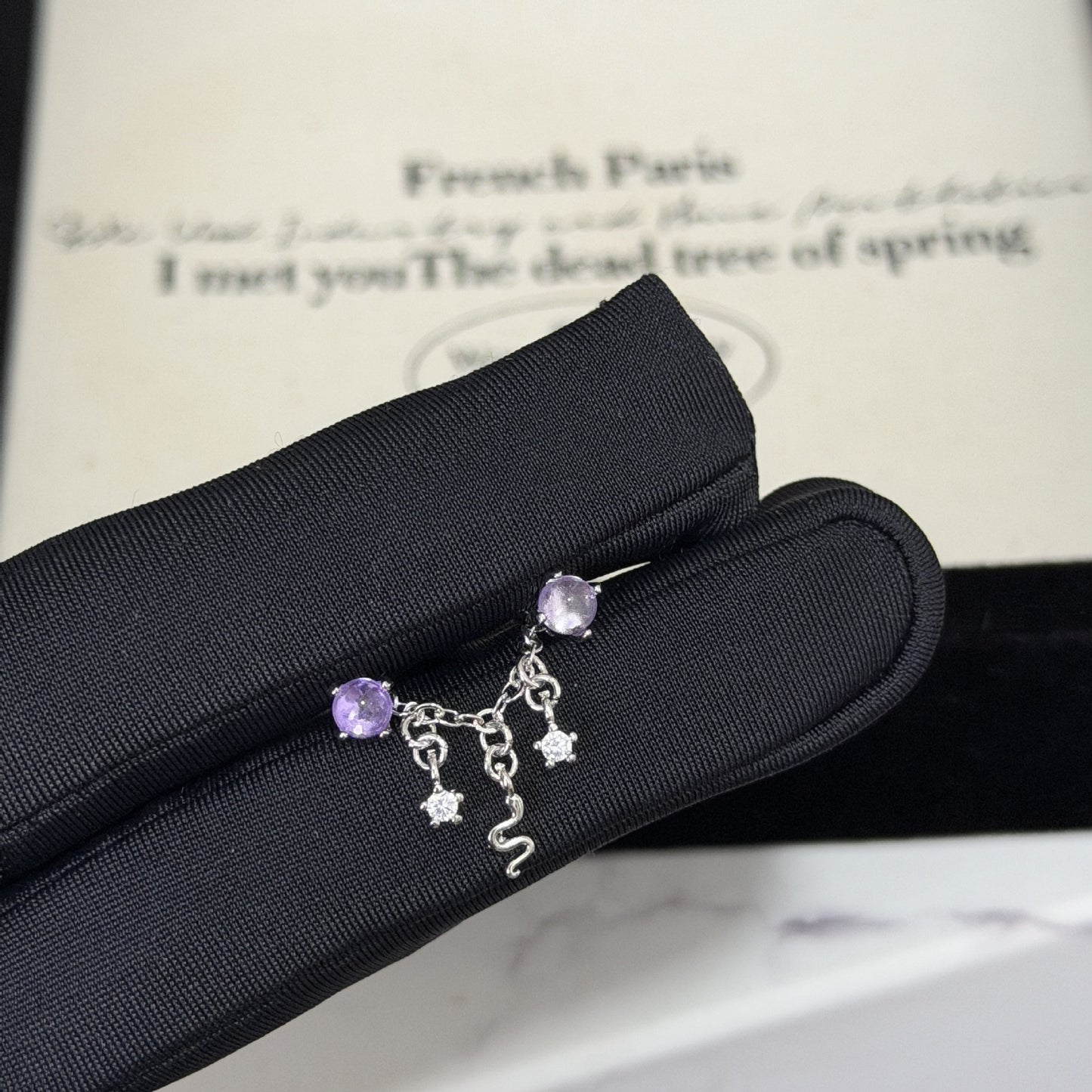 Sweet Cool Purple Twin Double Ear Zircon Flat Bottom Stud Earrings