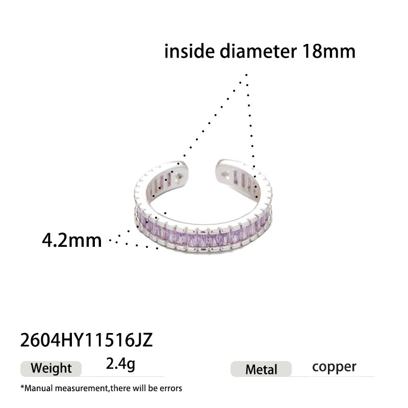 Sier Light Luxury High Sense Design Open Adjustable Zircon Ring
