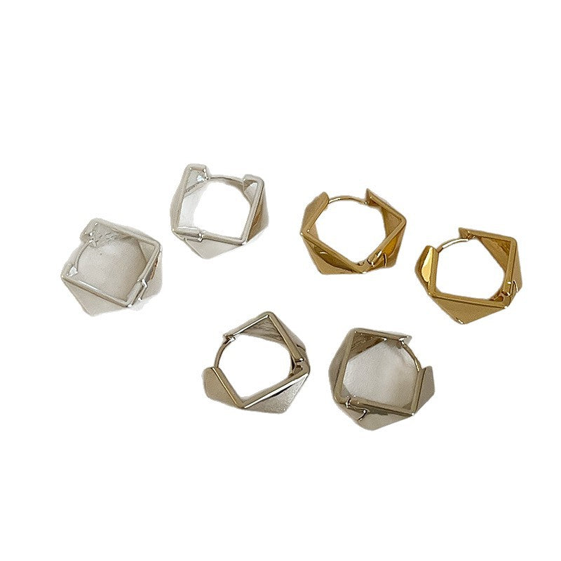 Style Geometric Irregular Rhombus Glossy Metal Personality Trendy Earrings