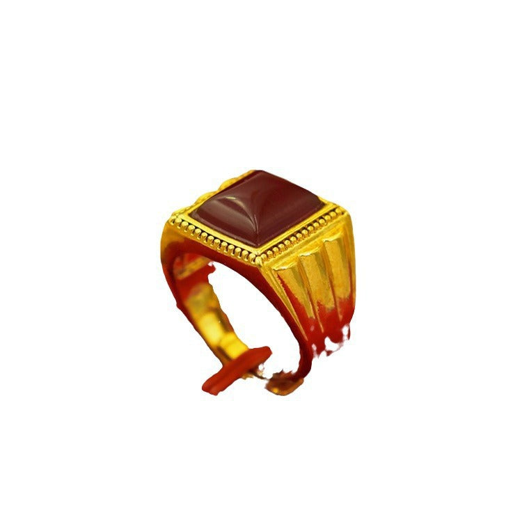 Men's Square Oval Man's Brass Gold-plated Inlaid Obsidian Ring