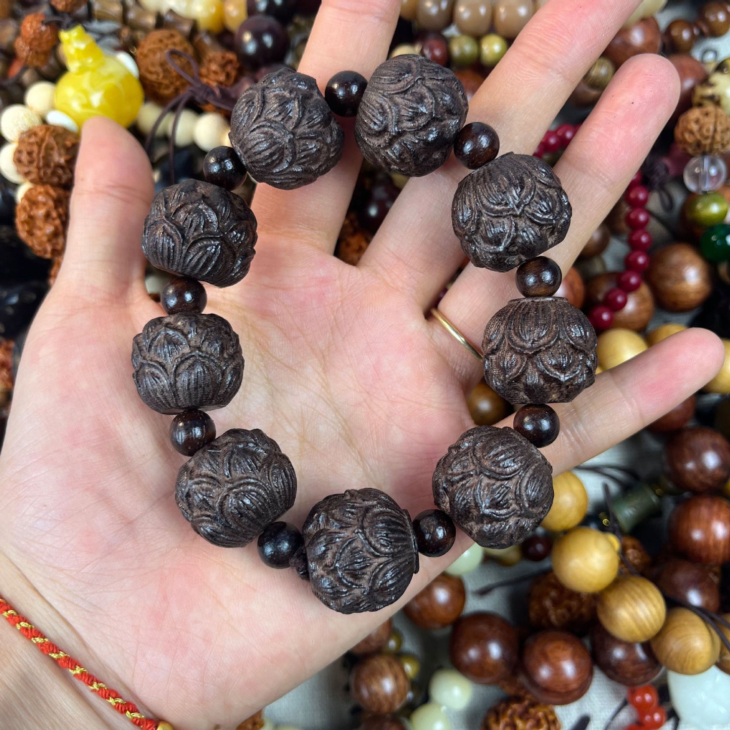 String Crafts Ebony Cinnabar Bodhi Night Market Stall Buddha Bracelet