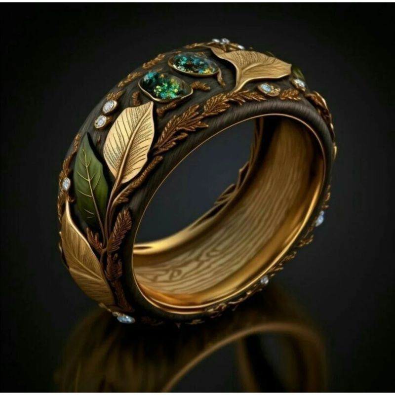 Gilding Craft Vintage Light Luxury High-grade Inlaid Malachite Branch Rattan Ring