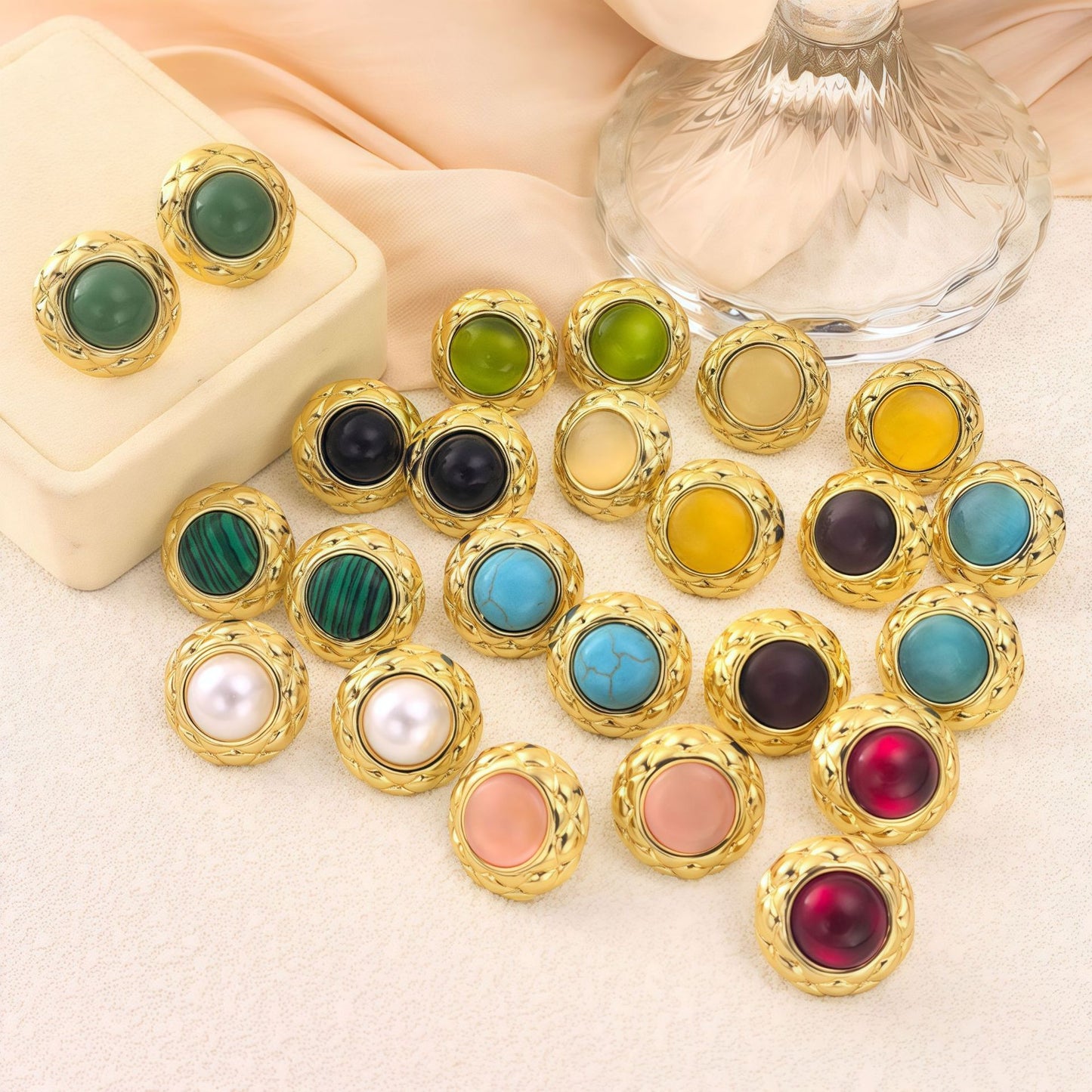 Stainless Steel Geometric Round Ear Light Luxury High-grade Color Stud Earrings