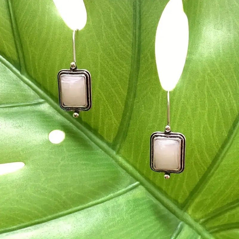 Luxury Natural Moonstone White Sapphire Drop Earrings