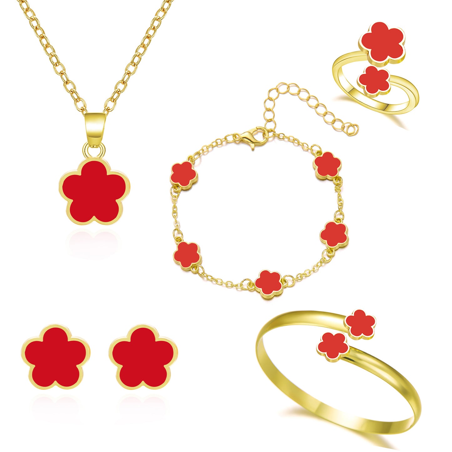 Women's Five Petal Flower Jewelry Suit Simple Bracelets