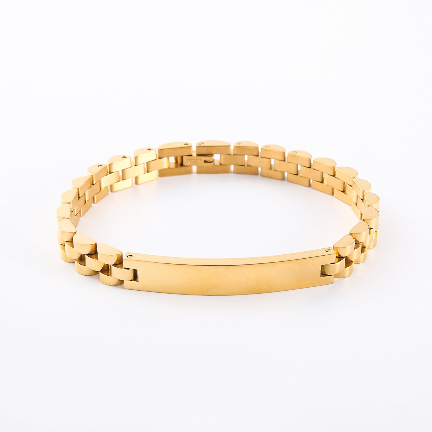 Women's & Men's Adjustable Titanium Steel Curved Can Carve Writing Stainless Gold Bracelet