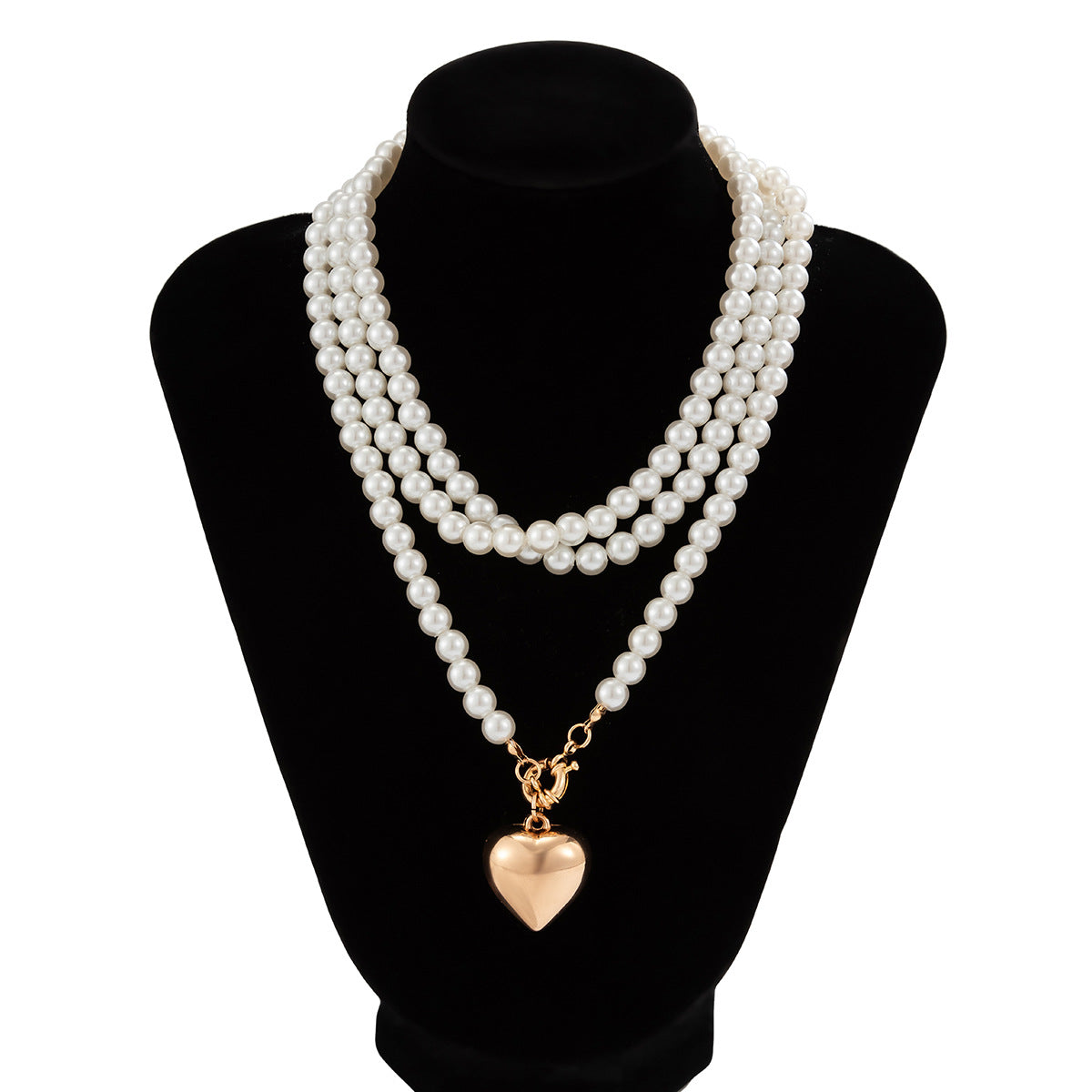 Metal Heart Imitation Pearl Fashion Winding Beaded Necklaces