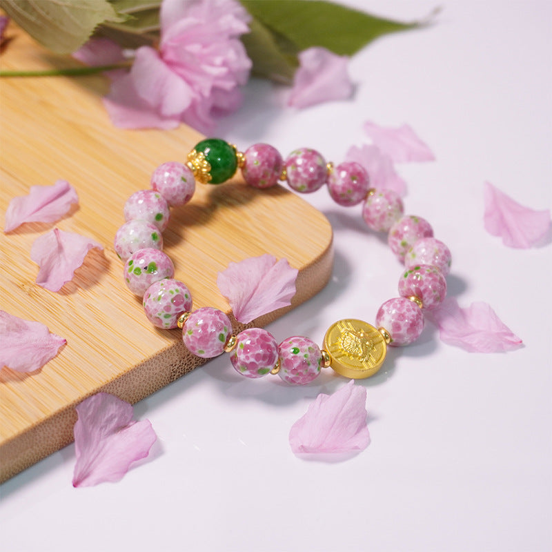 Frog Skin Beads Vintage Glass Couple Peach Bracelet