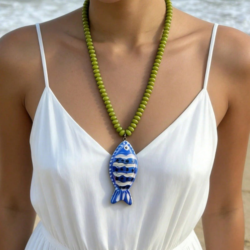 Women's Summer Exaggerated Beach Handmade Small Fish Beaded Colorful Necklaces
