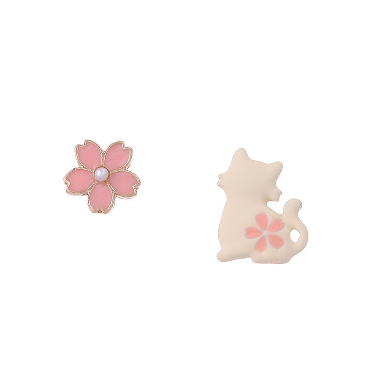 Pink Oil Dripping Peach Flower Sier Cute Stud Earrings
