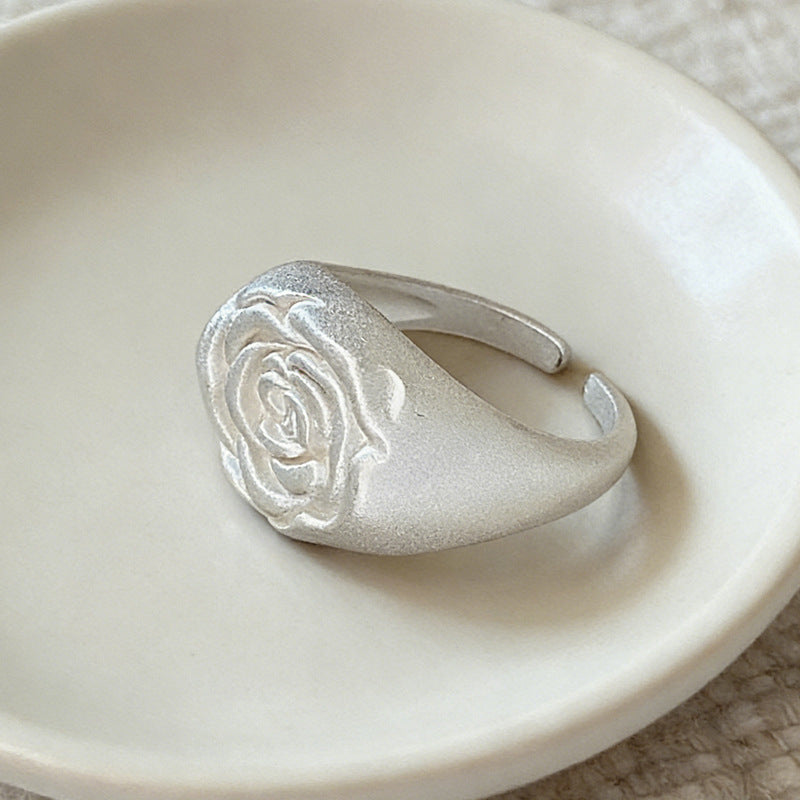 Flower Stewed Pork Niche Design Elegant Sier Plated Rose Female Rings