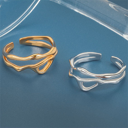 Women's Korean Style Niche Design Free Shape Irregular Curve Bar Open Ring