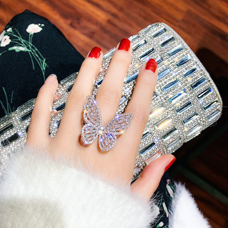 Women's Shining Diamond Snake-shaped Sier Open Advanced Texture Simple Trendy Cool Ring
