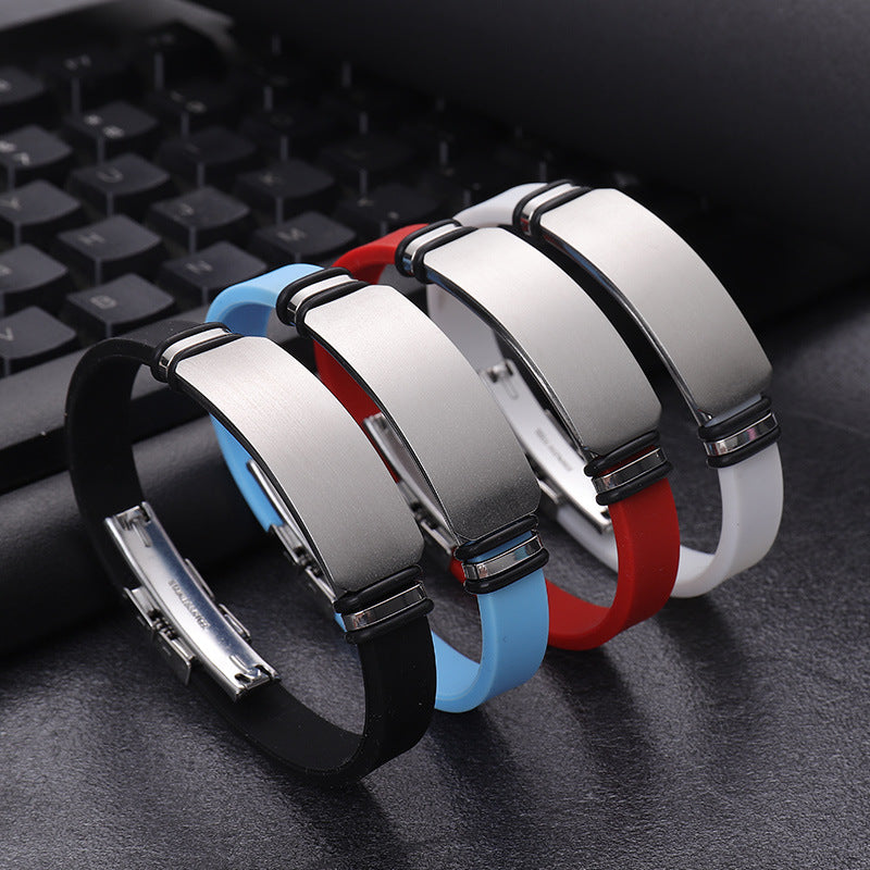 Men's Titanium Steel Personalized Lettering Sports Basketball Silicone Bracelets