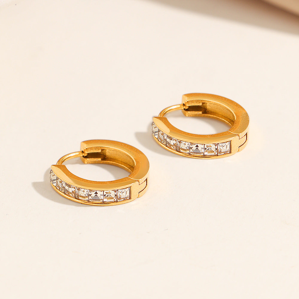 Women's Square White Diamond Ear Clip Cold Style Earrings