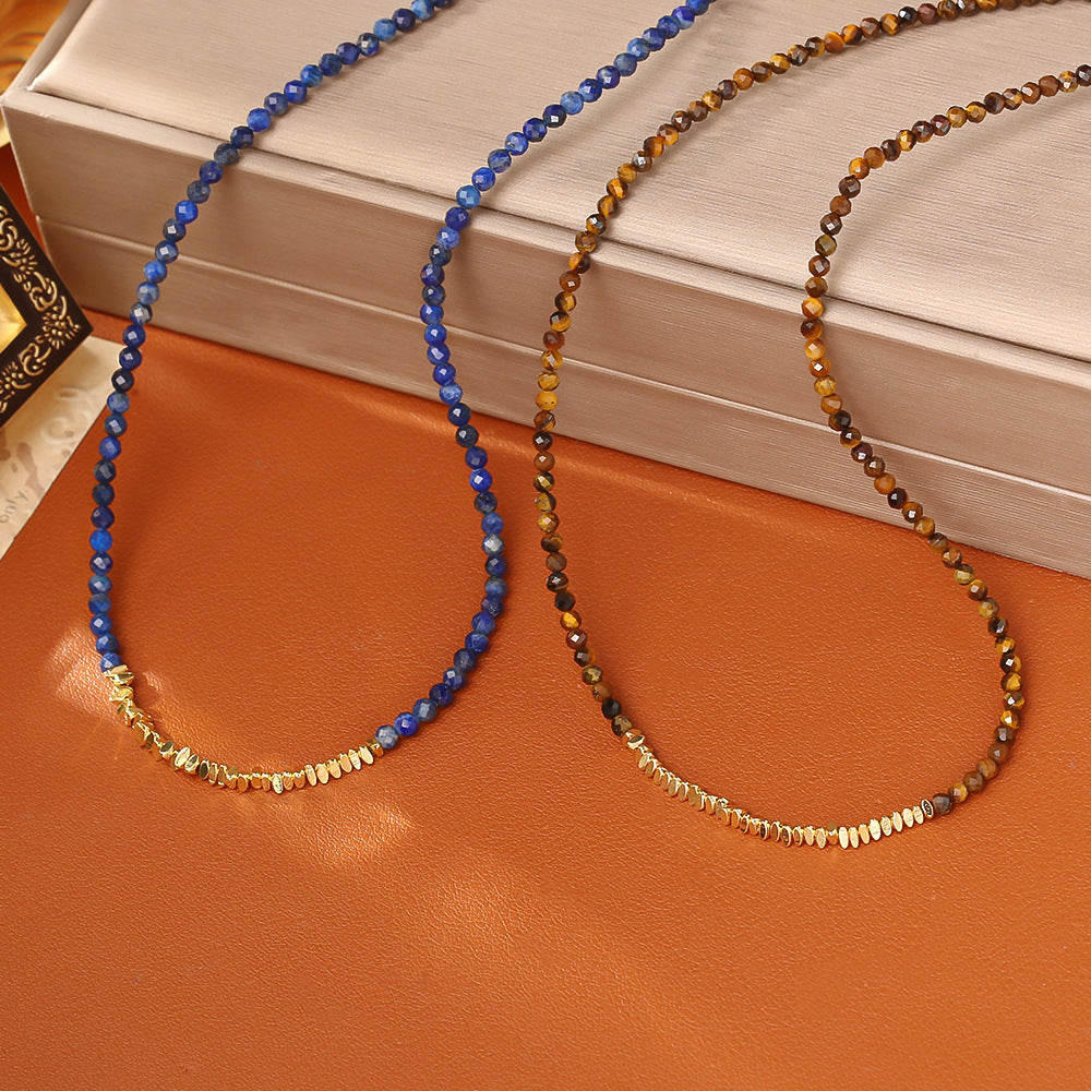 Natural Tigereye Lapis Lazuli Beaded Fashion Exquisite Niche Necklace