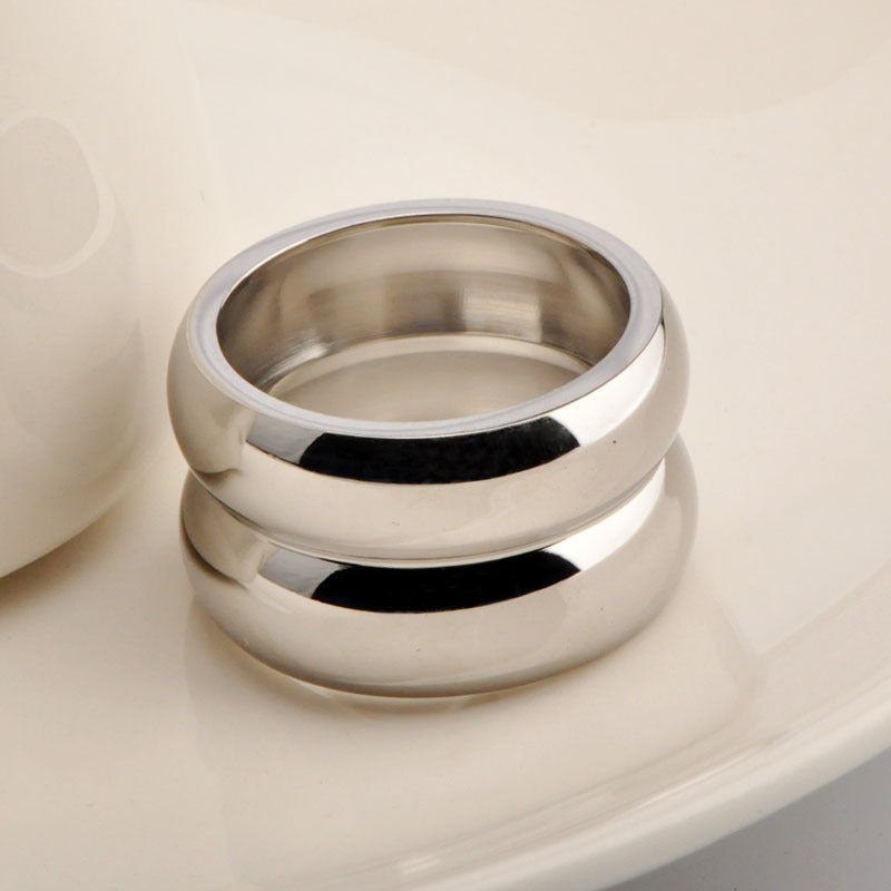 Wide-brimmed Textured Stainless Steel Simple Female Rings