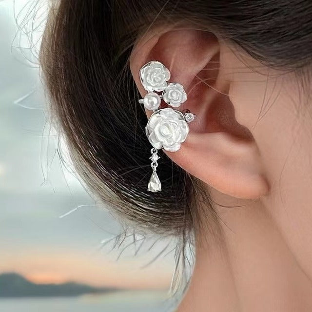 Elegant Fairy Flower Female French Style Retro Sier Pin Pearl Earrings