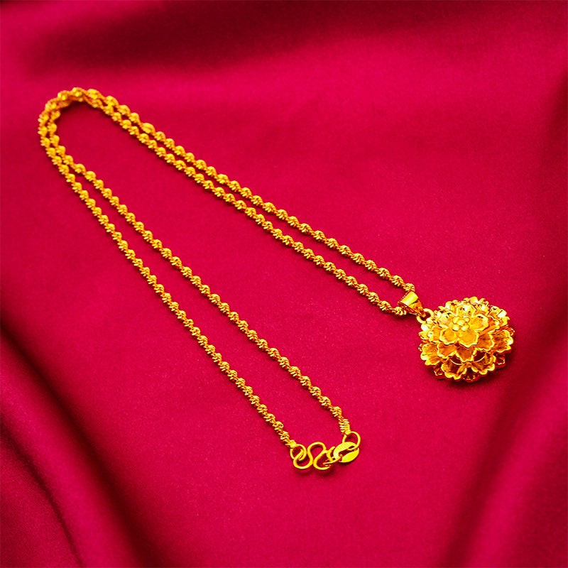 Women's Flower Vietnam Placer Gold Glossy Layers Necklaces