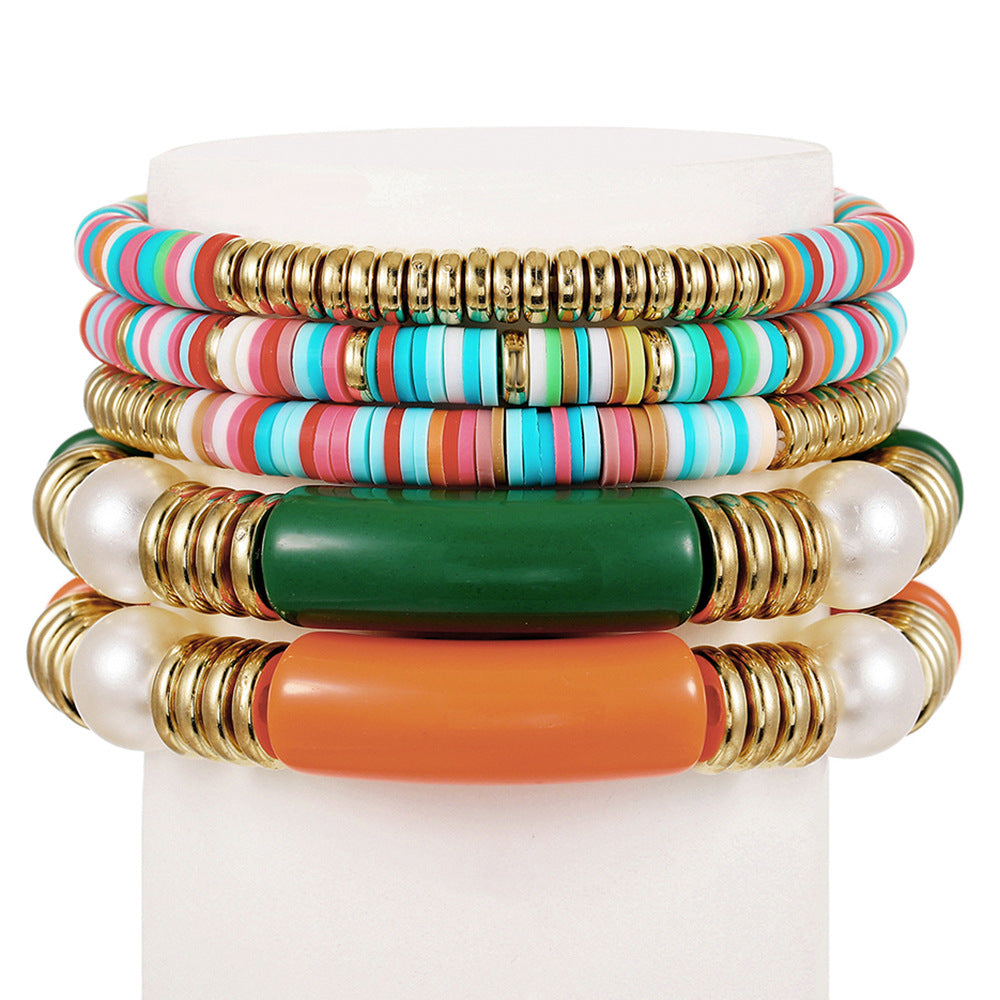 Bohemian Color Polymer Clay Acrylic Ethnic Bracelet