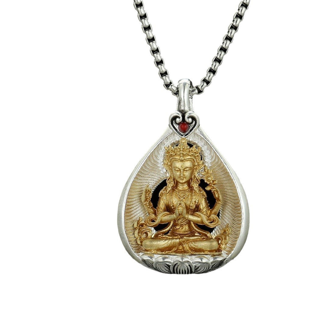 Women's & Men's Copper With Sier Sakyamuni Buddha Statue Necklaces